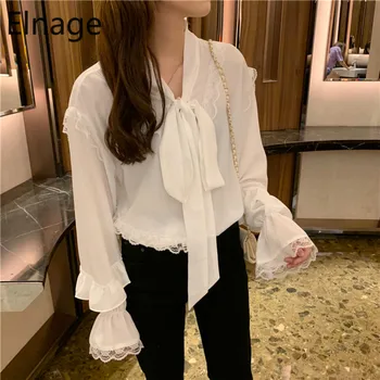

Elnage Spring 2020 New Korean Fashion Long Sleeve Blouse Shirts Slim White Chiffon Tops Blusas De Moda Ropa Mujer 5A223