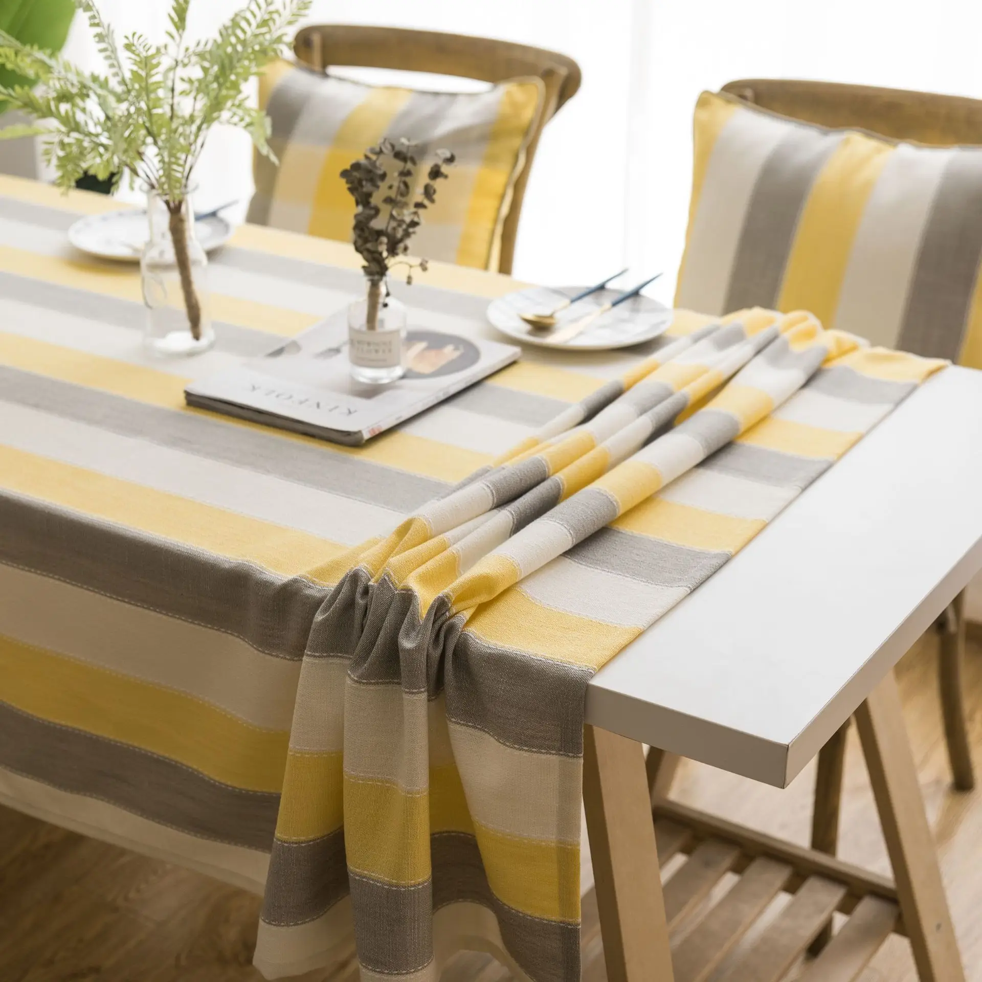 

Mediterranean Style Stripe Tablecloth Modern Waterproof Rectangular Tablecloths Anti-dirty Lace Macrame Home Kitchen Decor Cover