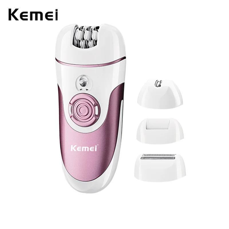 Kemei 4 in 1 Epilator for Long Lasting Hair Removal Includes Pedicure Shaver and Trimmer Head Epilation Pubic Hair Bikini Area