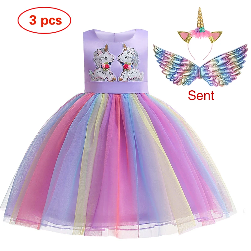 Christmas Girl Rainbow Unicorn Dress Kids Birthday Party Fancy Costume For Girls Wedding Party Baby Clothes Children Outfit boutique baby dresses Dresses
