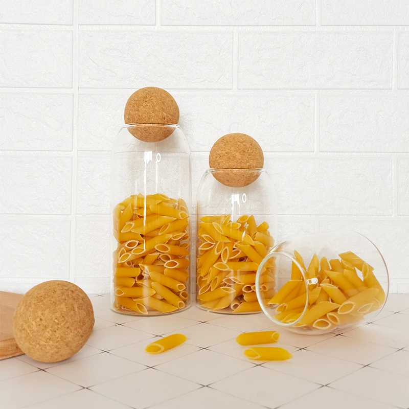 3-Pcs Glass Storage Jar With Cork Ball Lid Jar Set Glass Container (Set Of 3)