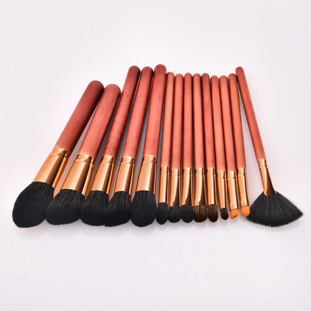 New 14 PCs Wooden Makeup Brushes Set Hot Selling Red Wood Portable Multifunctional Cosmetic Makeup Brush Make Up Tools