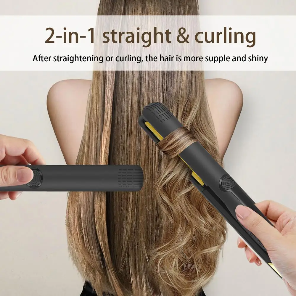 

Professional Hair Straightener and Curler 2 IN 1 Negative Ionic Flat iron MCH 15s Fast Heat 1 inch 3D Floating Plate, Adjustable