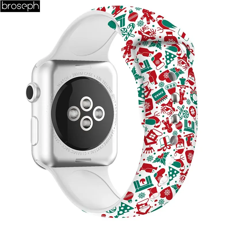 Рождественский ремешок для Apple Watch 5 ремешок 40 мм 44 мм 38 мм 42 мм браслет Мягкие силиконовые спортивные ремни для iwatch Ремешок Браслет