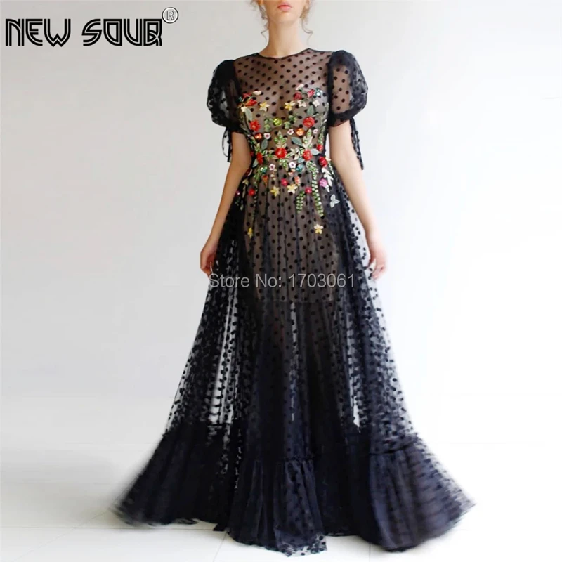 

Black See Through Formal Evening Dresses Turkish Robe De Soiree 2019 Embroidery Prom Dress Long Dubai Arabic Party Gowns Kaftans