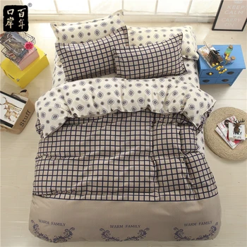 

4Pcs Bedding Set Cotton Print Cover Lattice Flower Pillowcase Fitted Bed Sheet Decoration Multicolor High-Grade Duvet Cover Sets