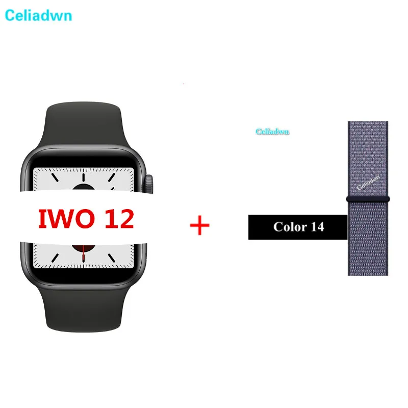 Black Blue Nylon Смарт-часы с Bluetooth, умные IWO 12 1:1 40/44 мм Series 5 монитор сердечного ритма ЭКГ, Смарт часы для iPhone Android телефон PK IWO на возраст 8, 9, 10, 11 - Цвет: Black Blue Nylon