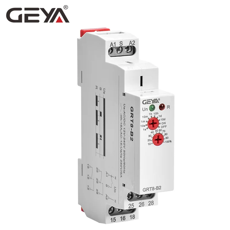 

GEYA GRT8-B Delay Off Timer Relay 16A AC230V OR AC/DC12-240V Din Rail 12V Time Delay Relay