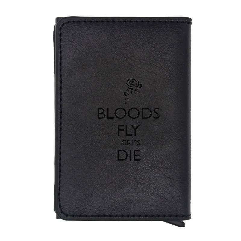 Модный Ретро кошелек Rose Bloods Fly Crips Die Дизайн Rfid классический мужской женский кожаный кошелек для кредитных карт короткий кошелек со скелетом - Цвет: Black