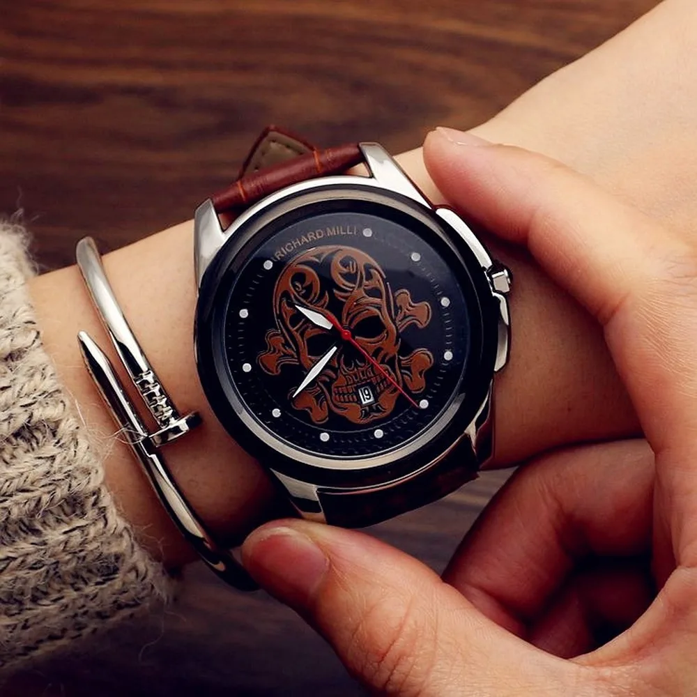 Luminous Big Men Quartz Watch Cool Sport Skeleton Men Personality Wristwatch 30M Waterproof Christmas Gift High Quality Watch