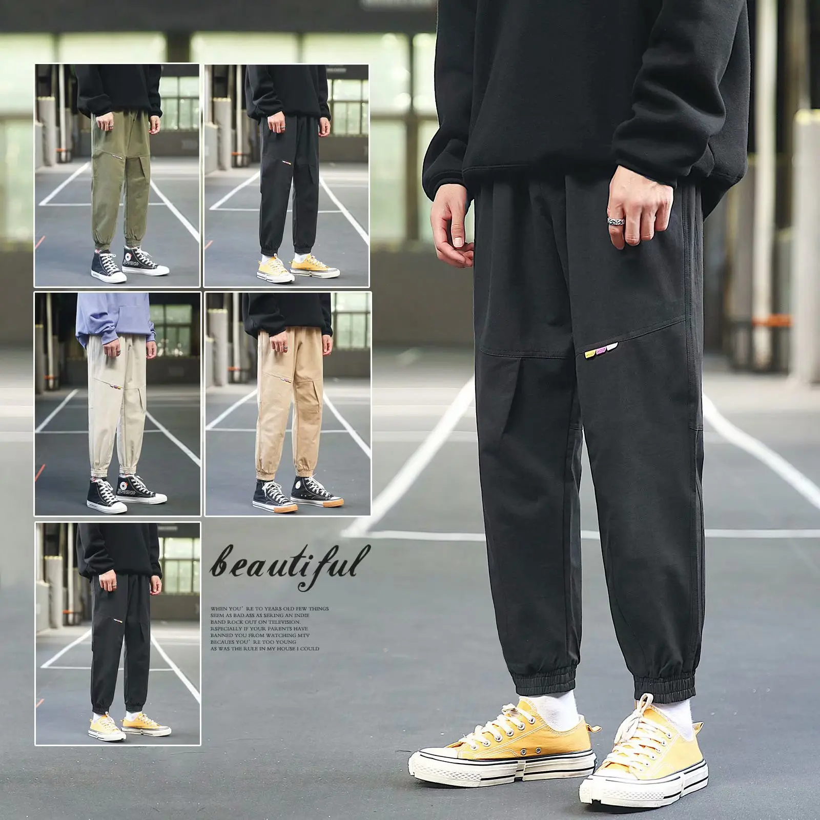 

INS Pants Men's 2019 New Style Capri Pants Bib Overall Popular Brand Korean-style Trend Autumn Cargo Beam Leg Casual Pants