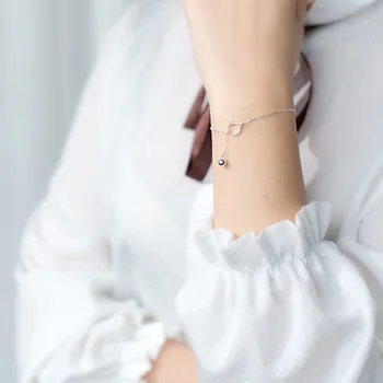 

LISM 925 Sterling Silver Creative Design Birthday Gift Jewelry For Women Girl Silver Color Cute Cat Bell Barcelet Hanging Bangle