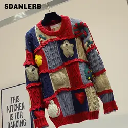 Ins Lazy Wind пуловер для женщин, новинка, свободная цветная трикотажная рубашка, осенне-зимний свитер, Женский уличный трикотаж, Mujer Sweter