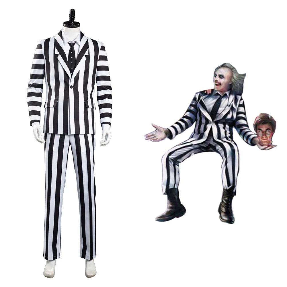 Anime Beetlejuice Adam Cosplay Costume Adult Men Black And White Striped Suit Jacket Shirt Pants Anime Costumes Aliexpress