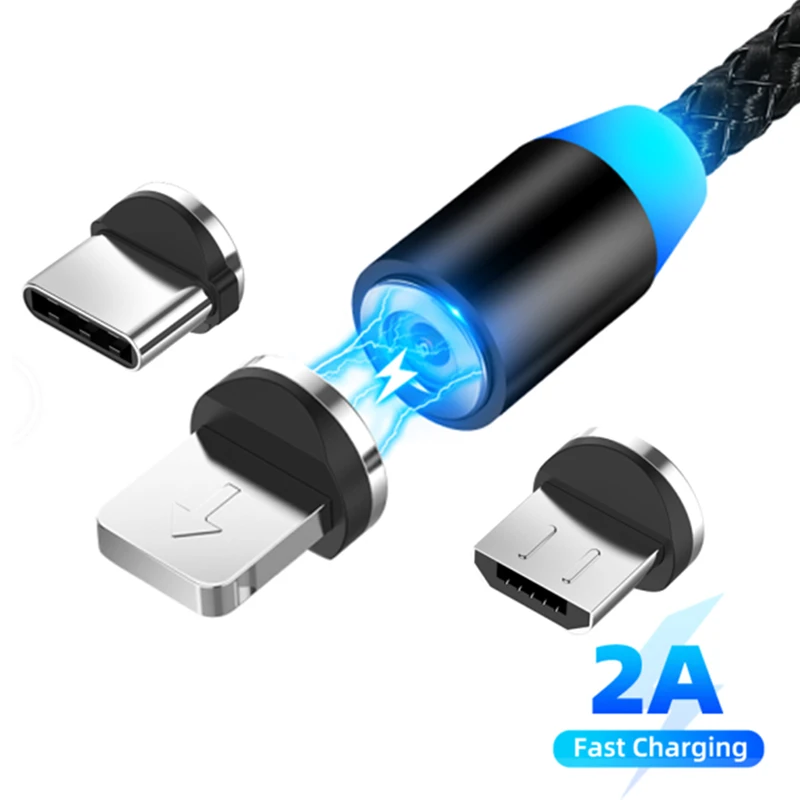 

2.1A Fast Charging Magnetic USB Cable Type C Micro Cable LED Nylon Braided Type-C Magnet Charger For iPhone XS X 7 Samsung 1M 2M