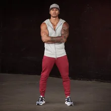 Мужской спортивный Приталенный жилет с капюшоном Dr. fitness Brothers без рукавов для бега и тренировок