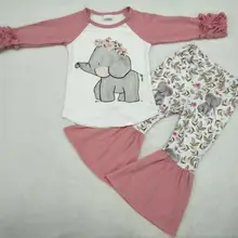 И розничная, комплекты со слоном милый топ с рисунком для маленьких девочек+ розовые расклешенные штаны комплект из 2 предметов, комплект детской одежды в стиле хипстер