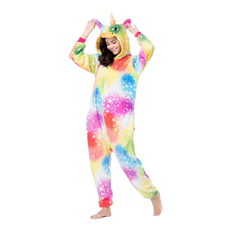 Kigurumi Пижама зимняя, теплая, с капюшоном животного Пижама Единорог totoro Panda Покемон стежка Cat Комбинезоны для взрослых Для женщин Для мужчин