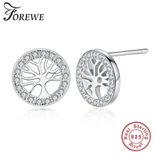 Аутентичные серьги-гвоздики из стерлингового серебра 925 пробы Дерево жизни Кристалл Циркон серьги для женщин девочек модные ювелирные изделия Рождественский подарок