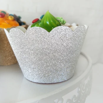 

60pcs Gold Cupcake Wrappers Glitter Gold/Silver Wedding Cupcake Liner Birthday Party Bridal Shower Anniversary Celebration Decor