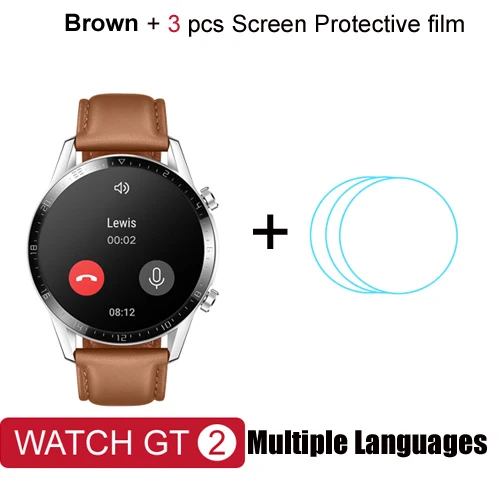 Умные часы huawei GT 2, Bluetooth 5,1, умные часы, кислород крови, 14 дней, телефонный звонок, частота сердечных сокращений для Android iOS - Цвет: Brown add film