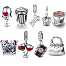 BISAER 925 пробы Серебряный мир путешествия камера кофе чашки бусины в виде автомобилей подходят браслет Шарм серебро 925 ювелирные изделия подарок