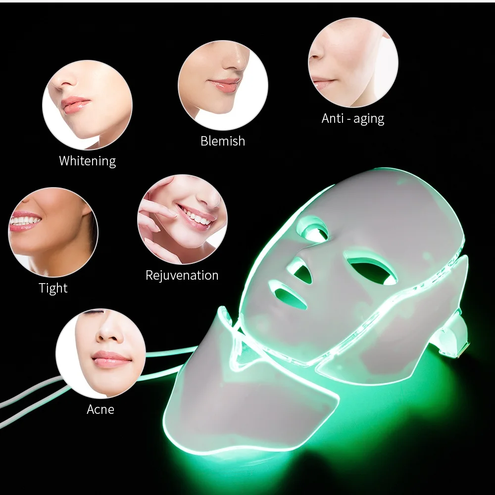 Online Para siempre lirio 7 colores Led máscara Facial Led coreano terapia de fotones máscara Facial máquina terapia de luz acné máscara cuello belleza Led máscara