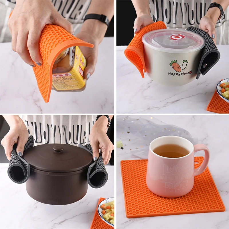 18cm Honeycomb Silicone Mat Drink Cup Coasters Heat Resistant Placemat Bowl Pad Square Non-Slip Pot Holder Kitchen Accessories