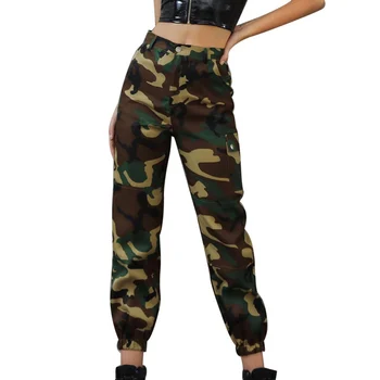 

Women Cargo Pants Camouflage Plus Size Beam Pants High Waist Loose Zipper Fly Female Army Green