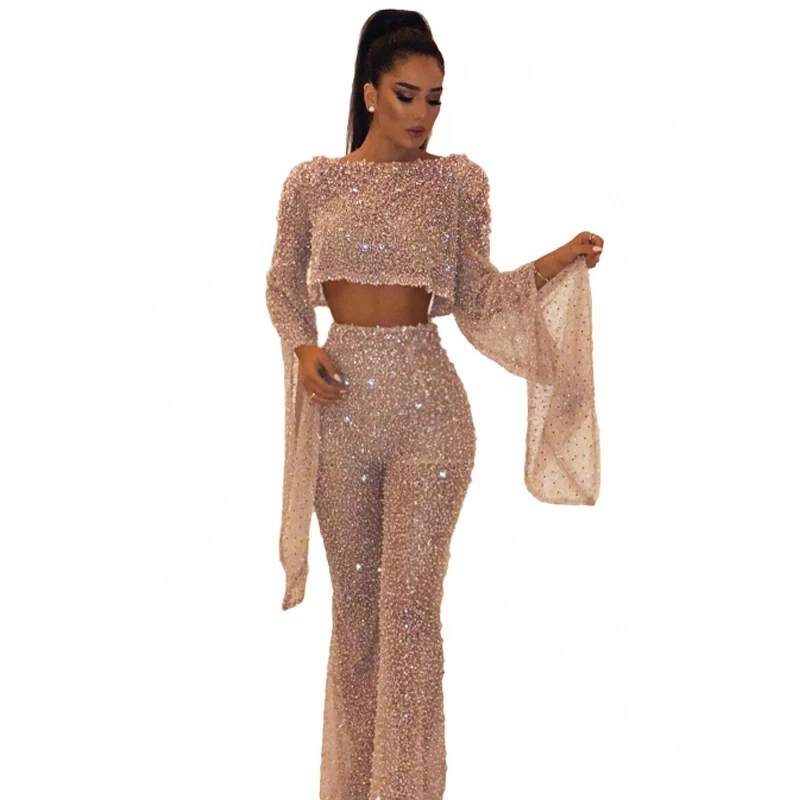

2019 Autumn Women Sexy Glitter Sparkly Backless Jumpsuits Evening Clubwear Long Overalls Club Party Night One Piece Jumpsuit