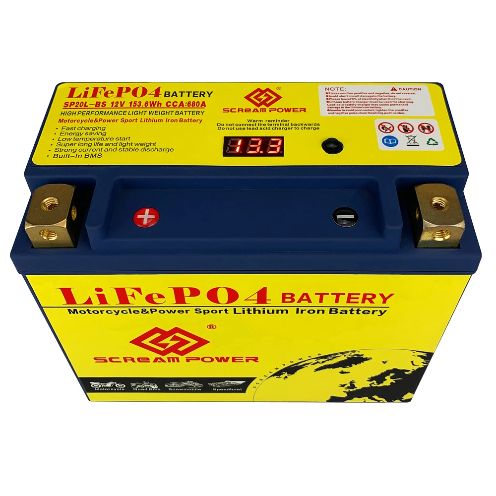 Batteria Del Ferro Del Litio Cca 680A /620A Del Motociclo Di 12.8V 12Ah 20L-Bs /19Bl-Bs Della Batteria Lifepo4 Del Motociclo Con Protezione Di Tension