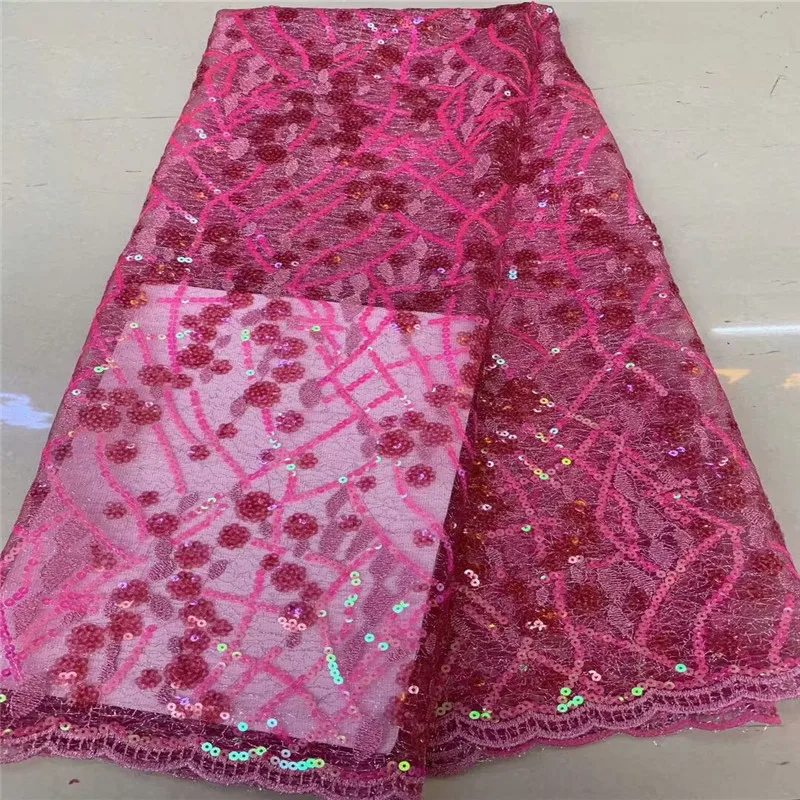 Beautiful Design Sequined Embroidered Mesh Lace Fabric For Women Party Dress African red Sequins Guipure Net Material | Дом и сад