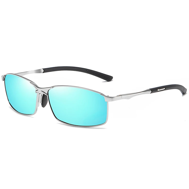 Silver blue Мужские поляризованные солнцезащитные очки для спорта, lunetes de soleil pour hommes, мужские солнцезащитные очки с металлической оправой, gafas de sol hombre - Цвет линз: Silver blue