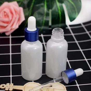 

30ml Empty pearlescent white glass dropper bottle cosmetic blue pipette cap essential oil essence packaging container
