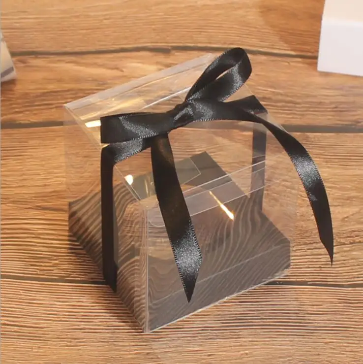 12Pcs Clear Plastic Cupcake Packaging Box Cake Favors Box Black Wedding Party Cupcake Boxes Gift Box Supplies Golden Ribbon