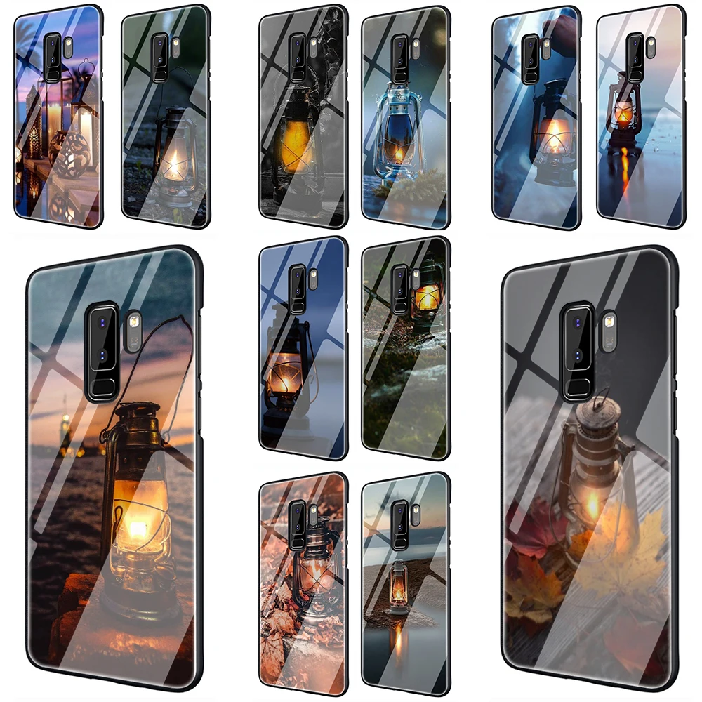 

EWAU Kerosene lamp glowing in the dark Patter Glass Phone Case for Samsung Galaxy S7 8 9 10Plus 10Plus Note8 9 10Plus A10 20 30 40 50 60 70