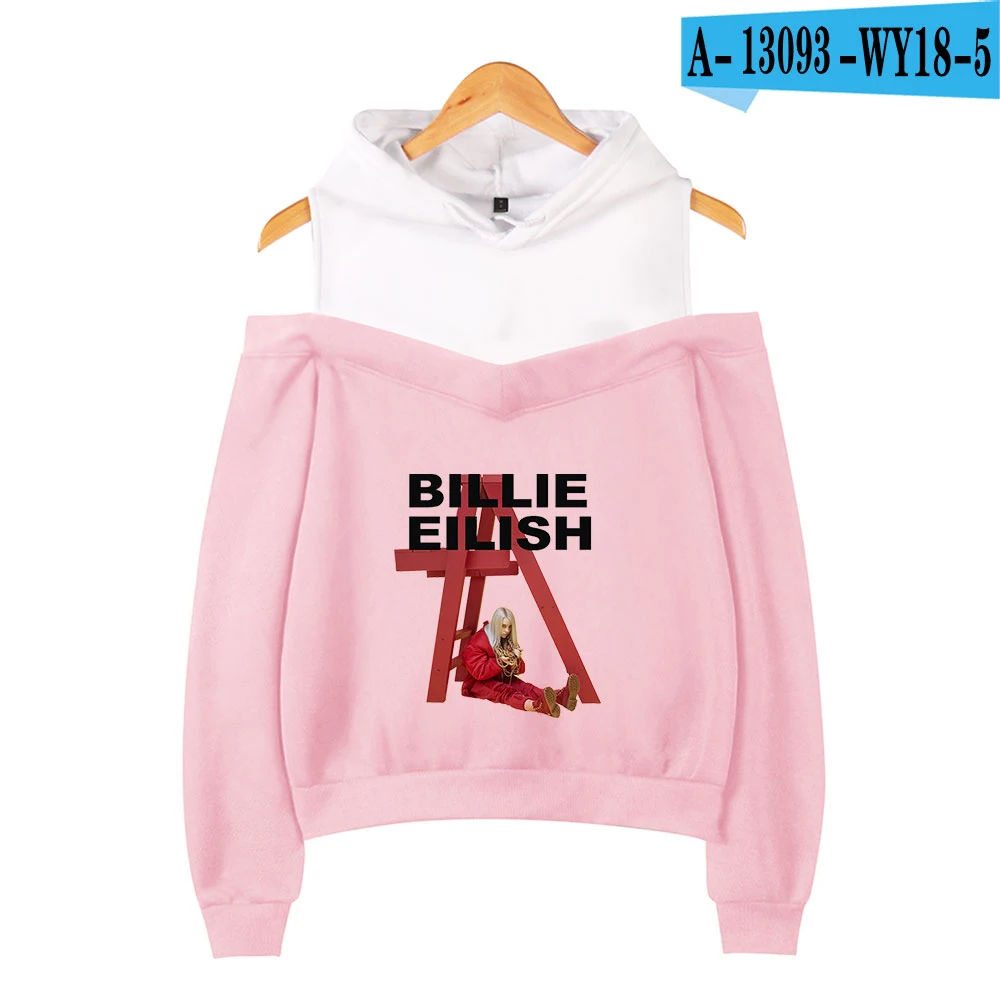 Billie Eilish/женские толстовки с открытыми плечами, новые эксклюзивные повседневные Мягкие Толстовки с принтом, уличная одежда - Цвет: pink