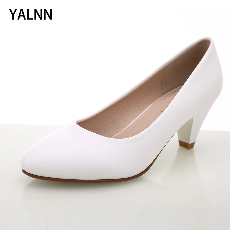 

Yalnn Pointed Toe Dress Low Heels Party Office & Career Neutral Pointed Toe Slip-On Thin Heels Bridal Pumps Women Heel Shoes