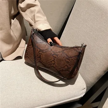 

Vintage Baguette Crocodile Pattern Women Shoulder Bags Retro Split PU Leather Bags Solid Ladies Small Messenger Handbag Female