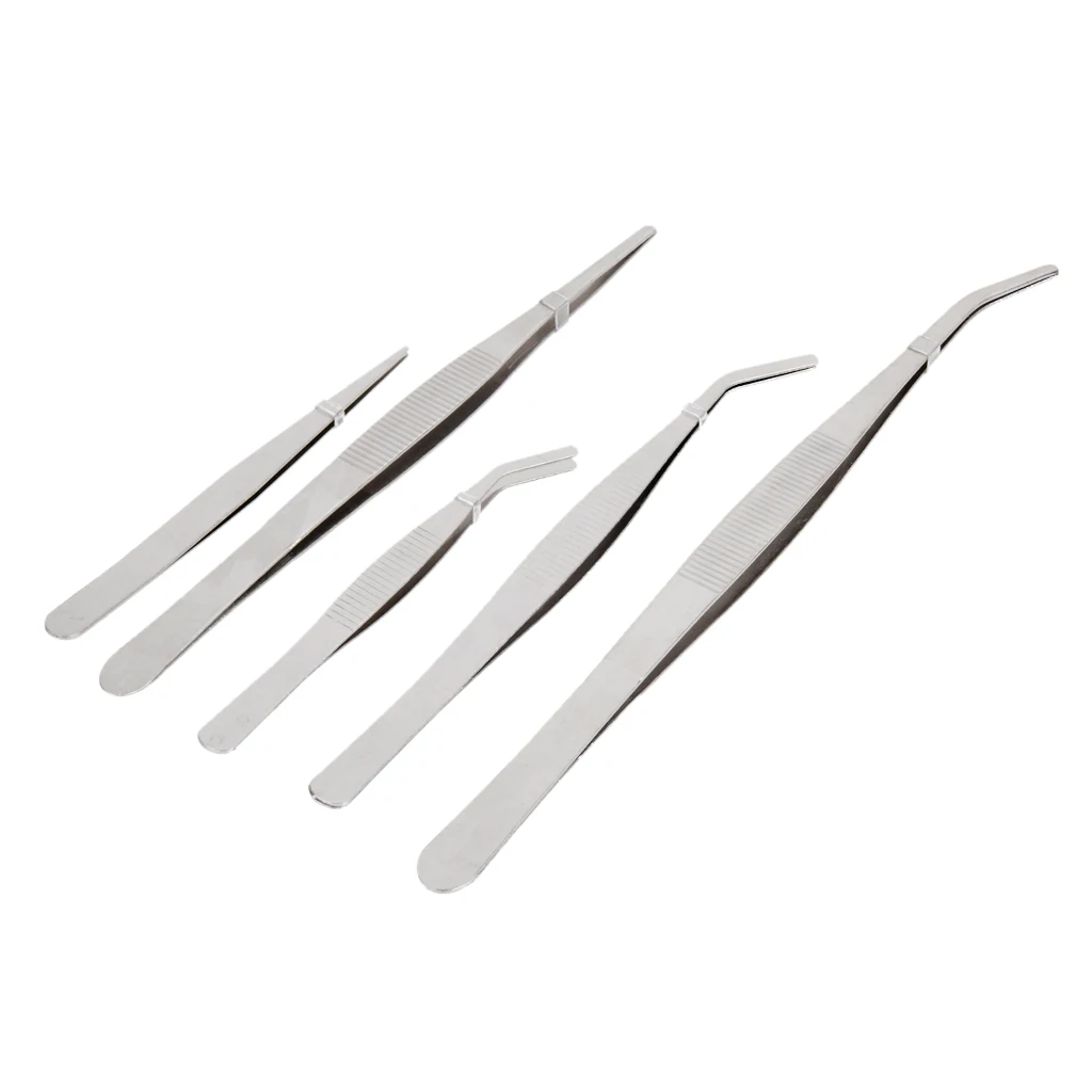 5pcs Stainless Steel Tweezers Set Bonsai Gardening Tools for Succulent Transplanting Miniature Fairy Garden Planting