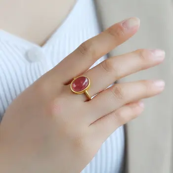 

Natural, strawberry crystal, ring. S925 mosaic. Finger ring lively.The water red color of jade is bright and gorgeous.