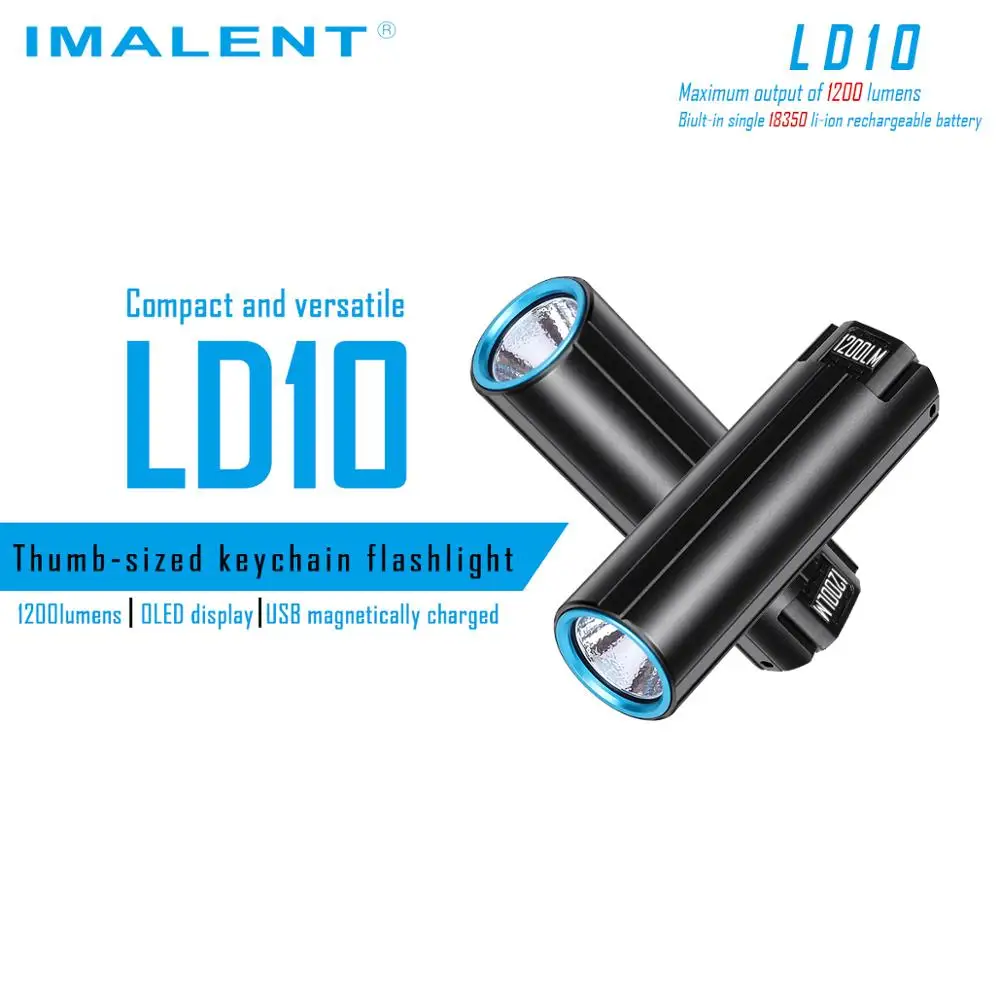 IMALENT фонарик LD10 большого размера с магнитной usb-зарядкой, oled-дисплеем, XPL, HI max, 1200 люмен, фонарь с лучом 247 м