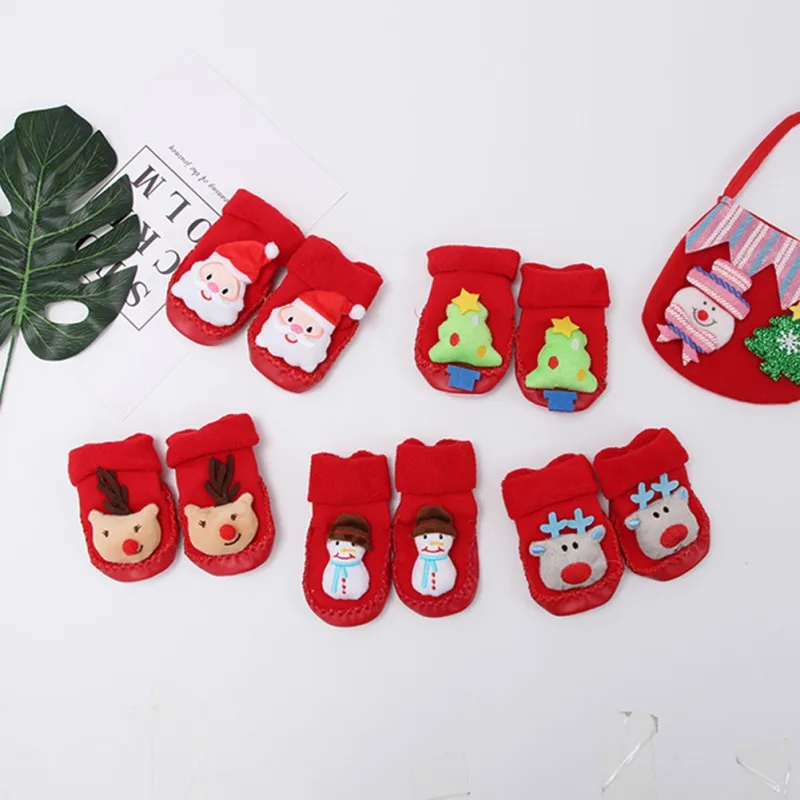 1 пара рождественских тематических детских Хлопковых Носков с рисунками для новорожденных зимние Нескользящие Детские носки унисекс