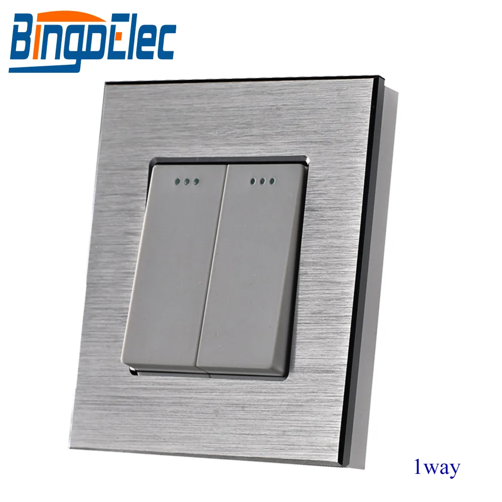 

Bingoelec 2 Gang 1 Way Push Button Switch Mechanical Aluminum Frame Switch EU Standard Wall Light Switch