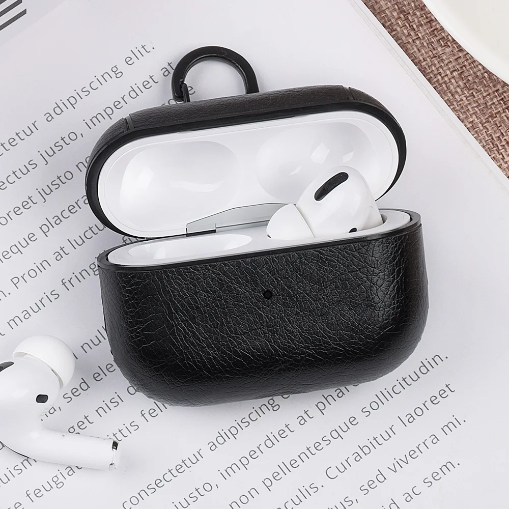 Кожаный чехол для наушников для AirPods Pro Чехол для зарядки Роскошный чехол для AirPods 3 Funda Bluetooth беспроводной чехол для наушников - Цвет: Black