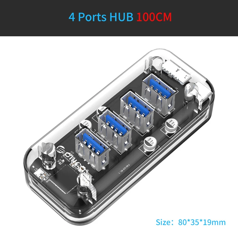 4 порта USB3.0 концентратор прозрачный высокоскоростной с интерфейсом питания usb-хаб поддержка OTG для Ma C/Windows/Linux концентратор 3,0 для рабочего стола