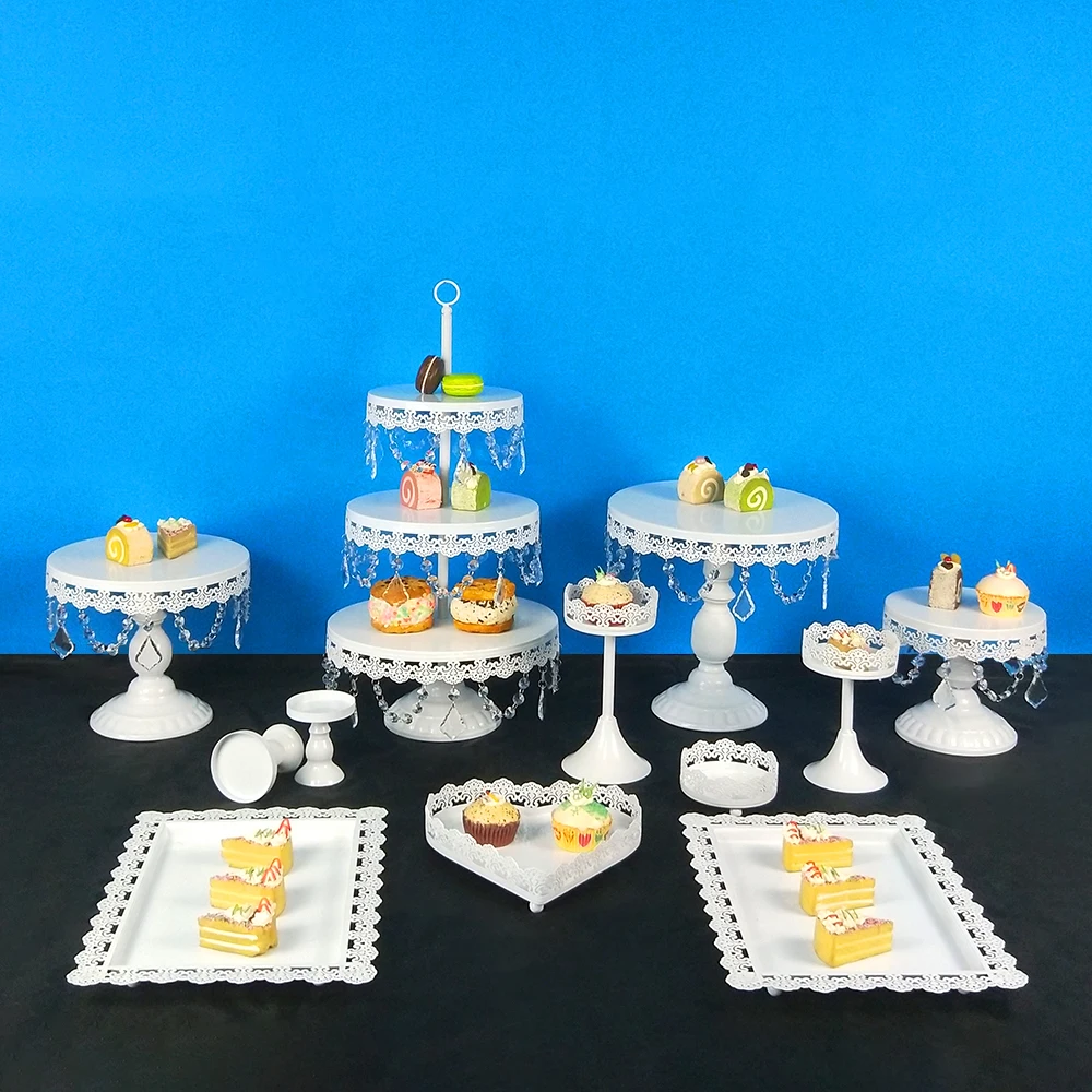 

Cupcake for Wedding Tray Plate 3 Tier Crystal Metal Cup Set White Wedding Cake Stand