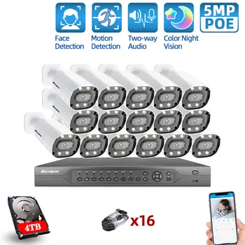 

16CH 5MP POE NVR Kit Outdoor 8CH CCTV Security Camera System Two-way Audio POE IP Bullet Camera Video Surveillance Set XMEYE