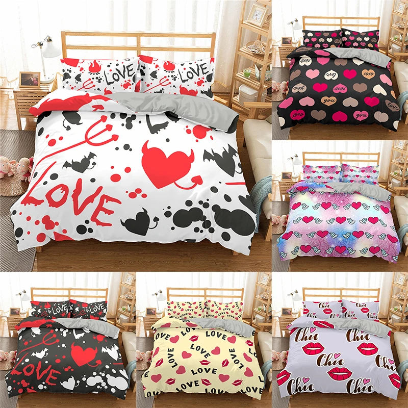 

3D Love Bedding Set Stylish And Comfortable Microfiber Pillowcase Duvet Cover Set Quilt Cover Twin Queen King Size