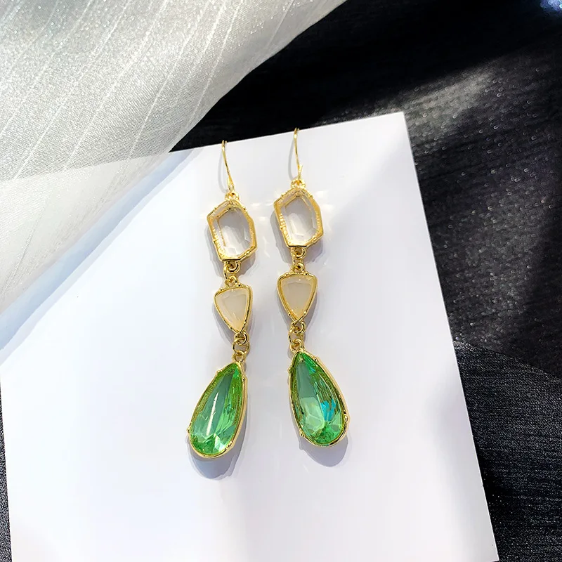 

2019 New Arrival Crystal Vintage Water Drop Women Dangle Earrings Korean Long Earrings Tassel Female Simple Ear Hook Earrings